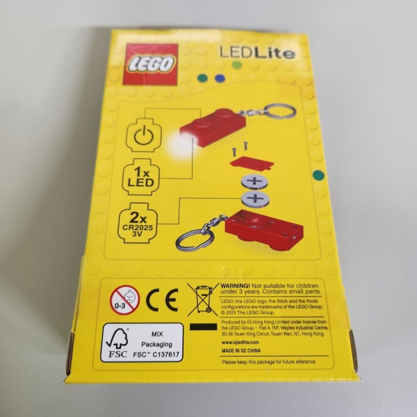 1x2 LEGO® Stein-Schlüsselanhänger mit Licht (Rot)