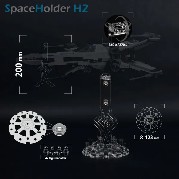 SpaceHolder® aus Plexiglas H2 Höhe 20,0 cm für eure LEGO Modelle